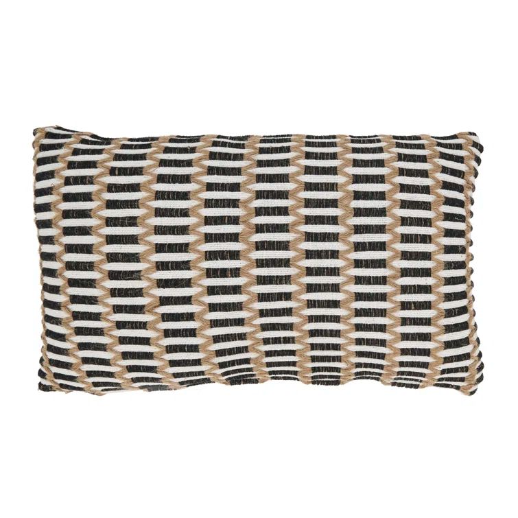 Black and Beige Textured Weave Rectangular Throw Pillow, 12"x20"