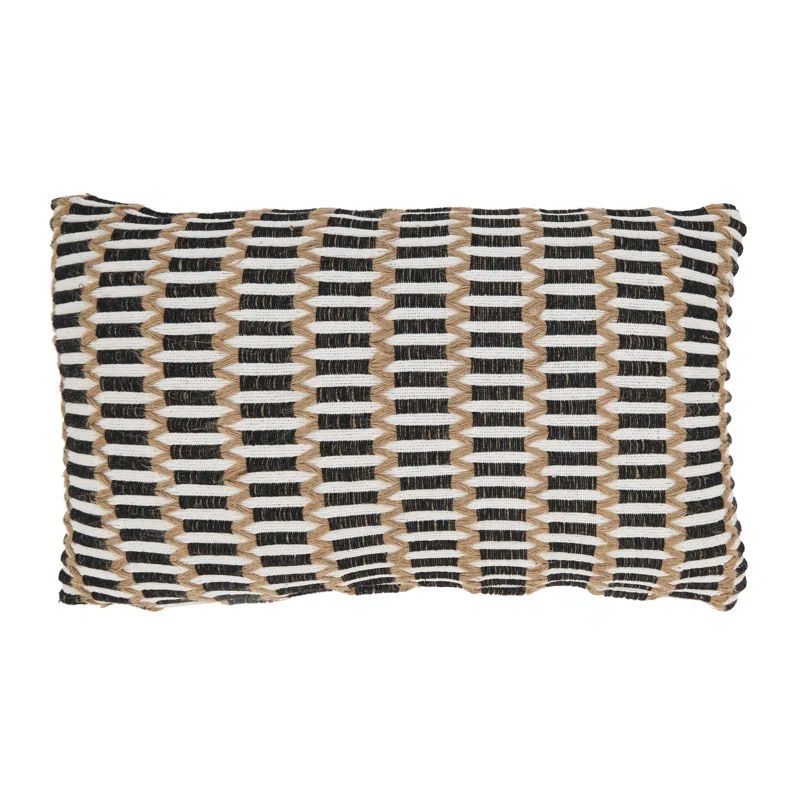 Black and Beige Textured Cotton Jute Throw Pillow Cover, 12"x20"