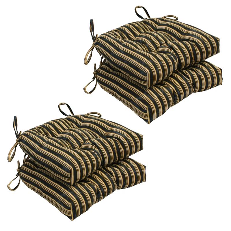 16-inch Black and Yellow Striped Tufted Chair Cushions Set
