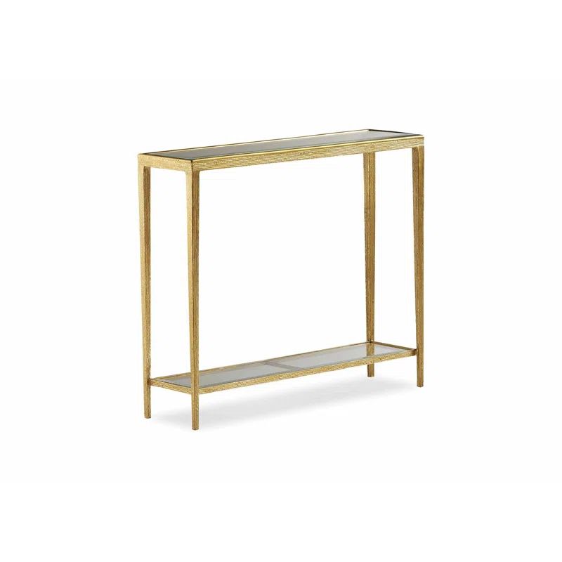 Brass and Glass Console Table with Storage Shelf