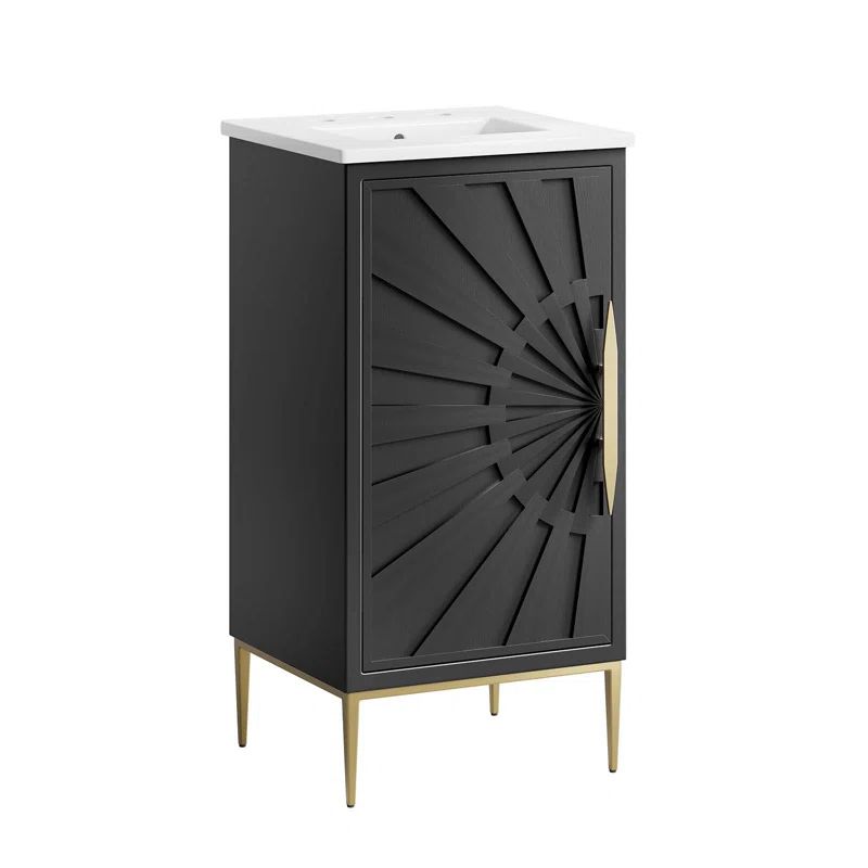 Awaken 18" Black and White Wood Bathroom Vanity with Gold Base