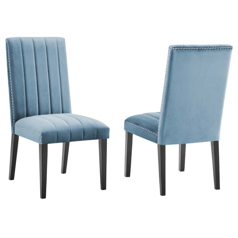 Light Blue Velvet Upholstered Parsons Side Chair Set