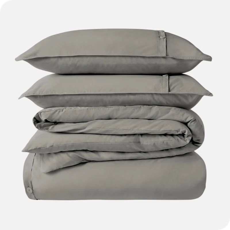 Light Grey Organic Cotton Percale Full/Queen Duvet Cover Set