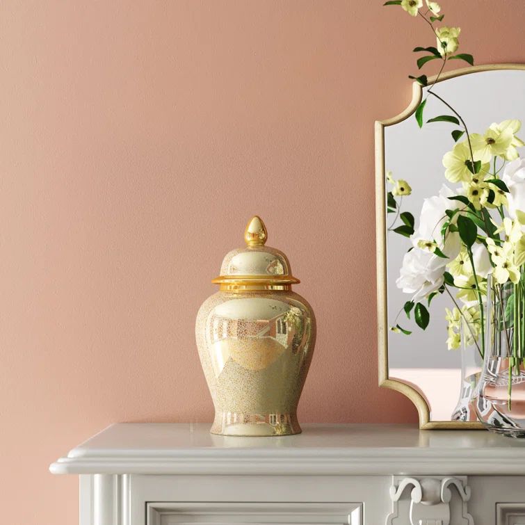 18-Inch Gold Crackle Porcelain Temple Jar