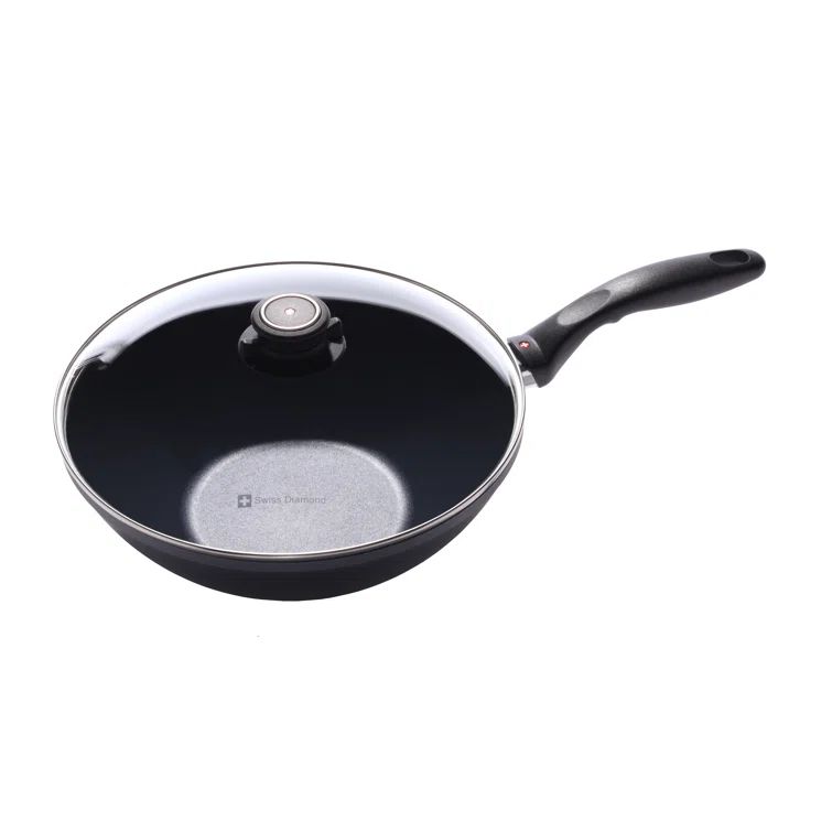 Swiss Diamond 11" Gray Aluminum Induction Nonstick Wok with Lid