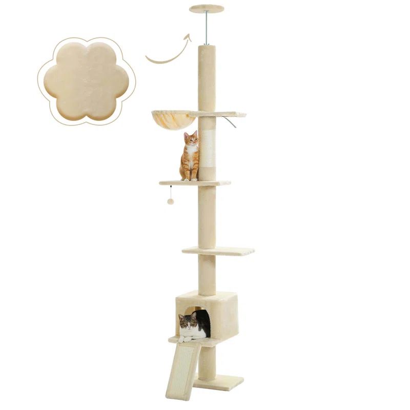Beige Adjustable Height 5-Tier Sisal Cat Tree Tower