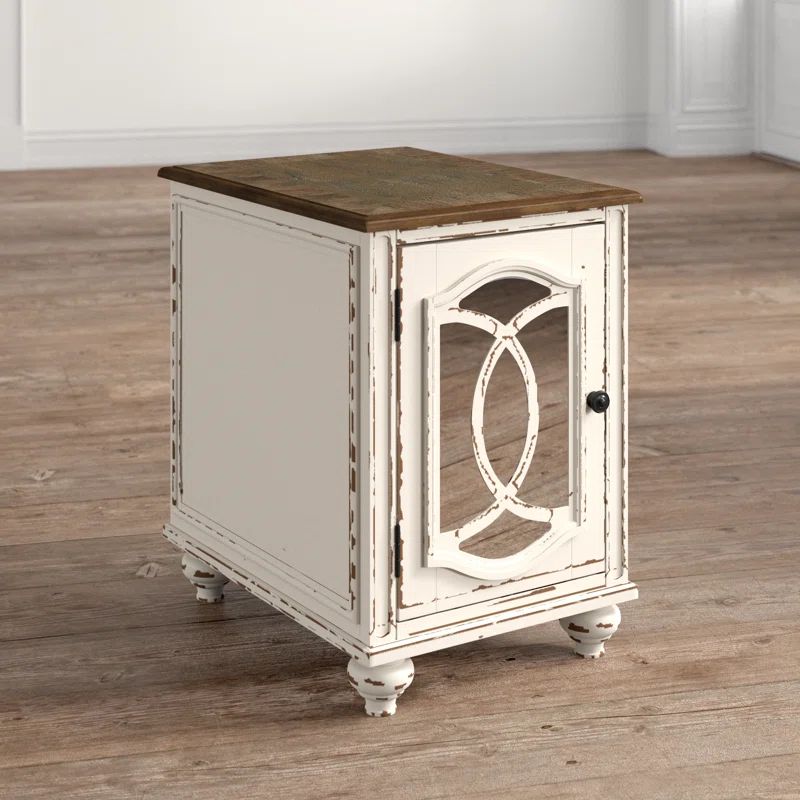 Antiqued Two-Tone Mirrored Cottage End Table with Storage