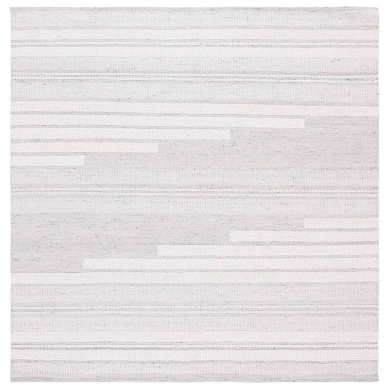 Ivory and Light Grey Square Flat Woven Wool Rug