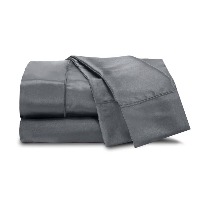 Luxurious Silver Satin King Sheet Set with Microfiber