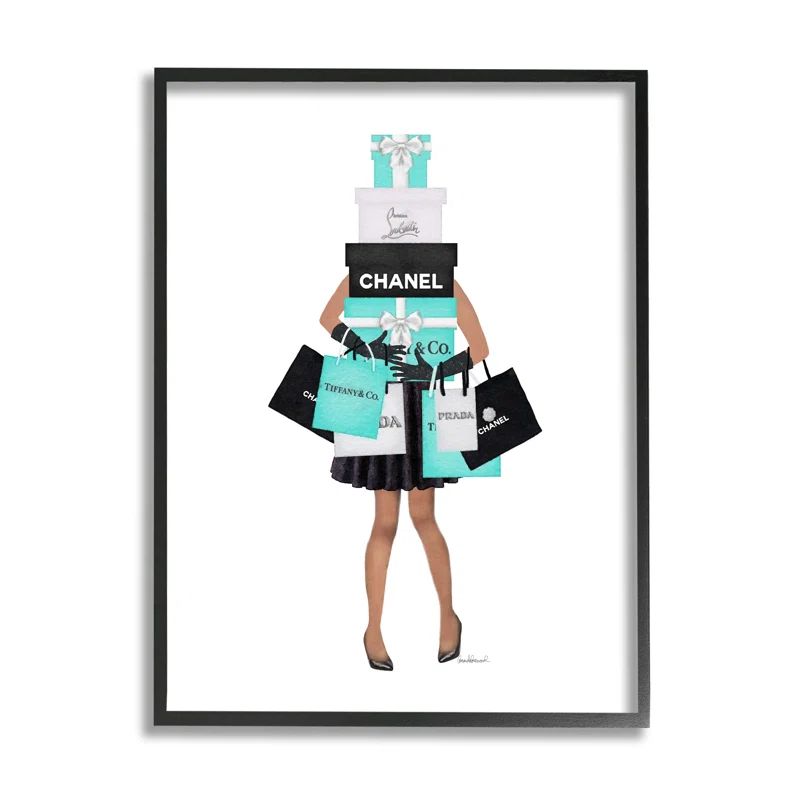 Fashionista Woman Shopping Chic Glam Bags Black Framed Canvas Print