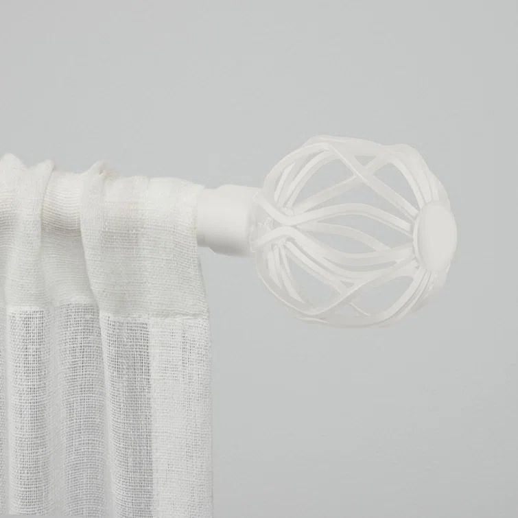 Distressed White Iron Adjustable Curtain Rod with Wavy Finials, 66-120 in