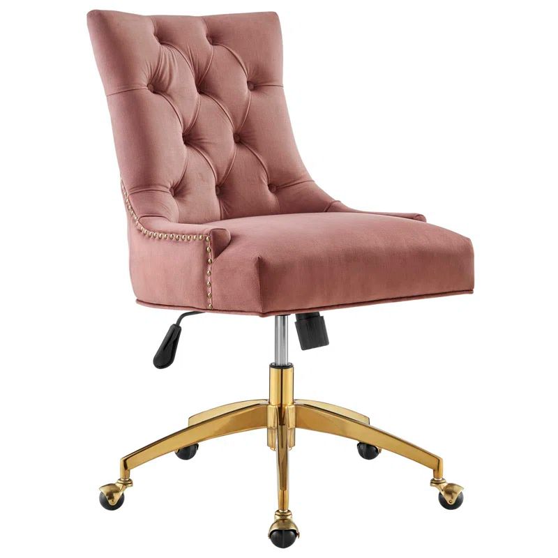 Gold Dusty Rose Armless Swivel Task Chair with Metal Base