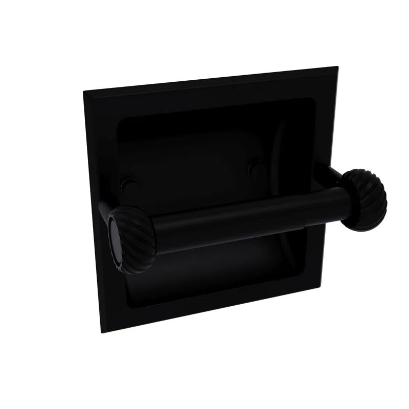 Matte Black Recessed Toilet Paper Holder with Twisted Accents