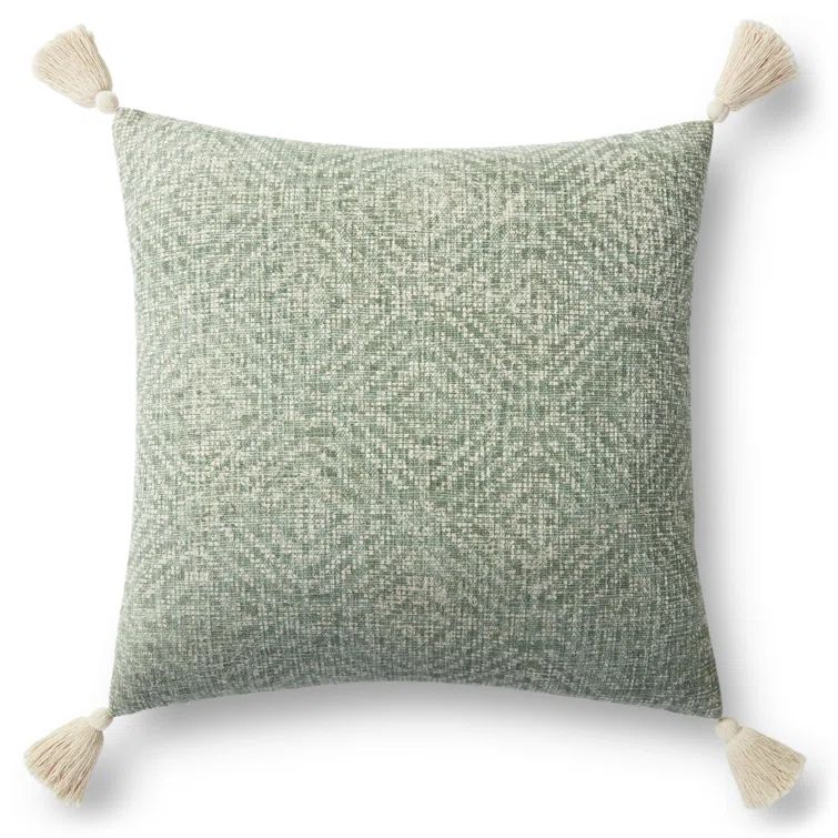Green Cotton Tribal Diamond Pillow Cover with Tassels 22" x 22"