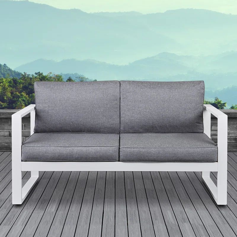 Baltic 55" White Aluminum Outdoor Loveseat with Gray Cushions