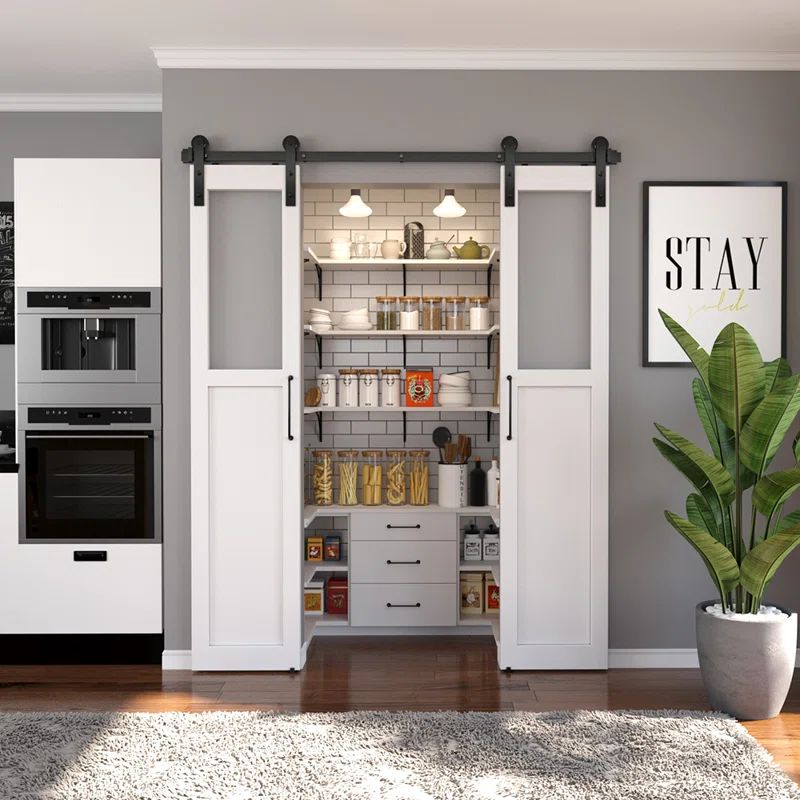 Matte Black Double Barn Door Hardware Kit with I-Strap