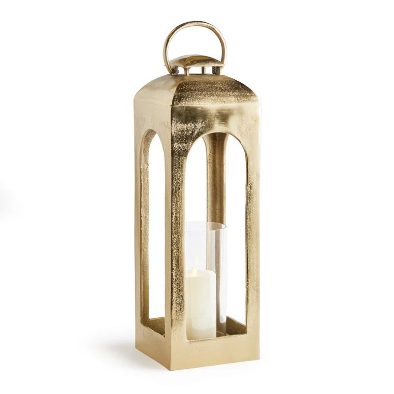 Champagne Gold Aluminum and Glass Hurricane Lantern
