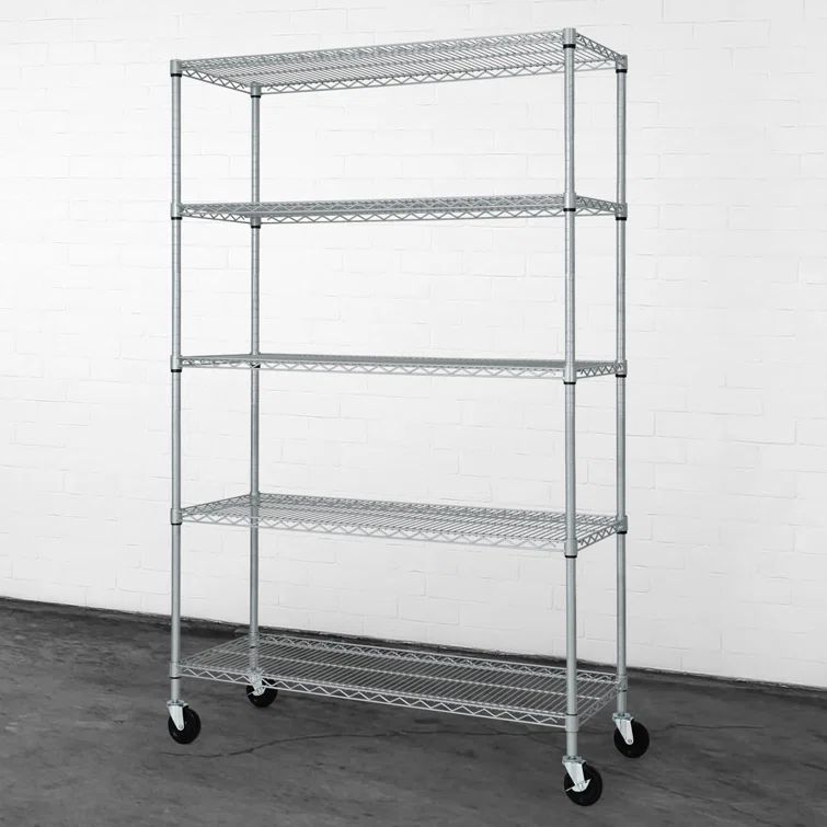 Silver 5-Tier Adjustable Metal Wire Shelving Unit with Wheels