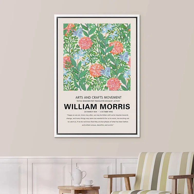 William Morris Geometric Floral Framed Canvas Print, 16" x 24"