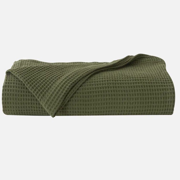 60" x 50" Olive Green Cotton Waffle Weave Throw Blanket