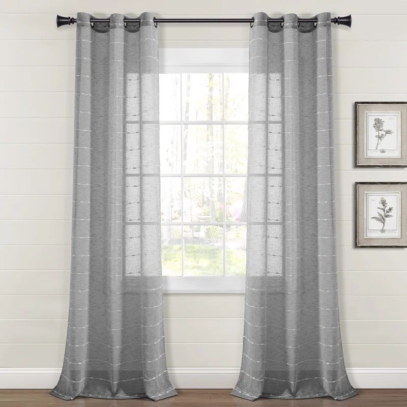 Extra Long Dark Gray Sheer Polyester Grommet Window Drapes