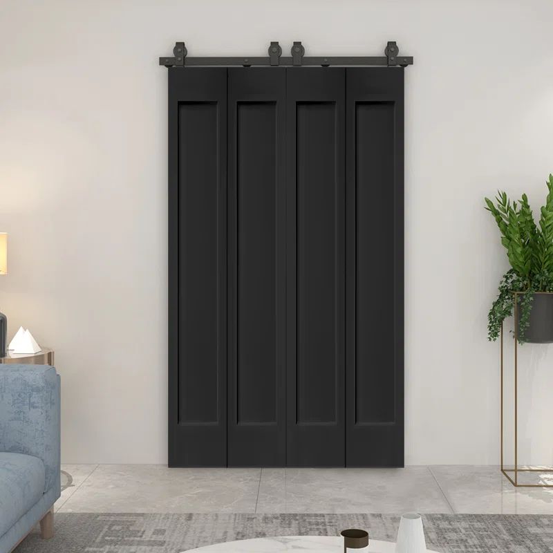 72" x 80" Black MDF Double Bi-Fold Barn Door with Sliding Hardware Kit