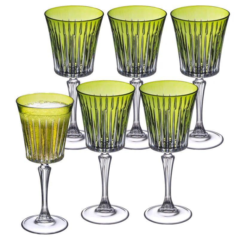 Elegant Green Crystal Wine Goblets Set of 6