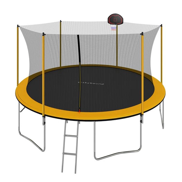 SkyBound 15ft Orange Round Trampoline with Enclosure Net