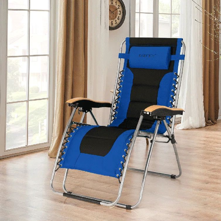 Oversized Blue and Black Steel Zero Gravity Lounger with Cushions
