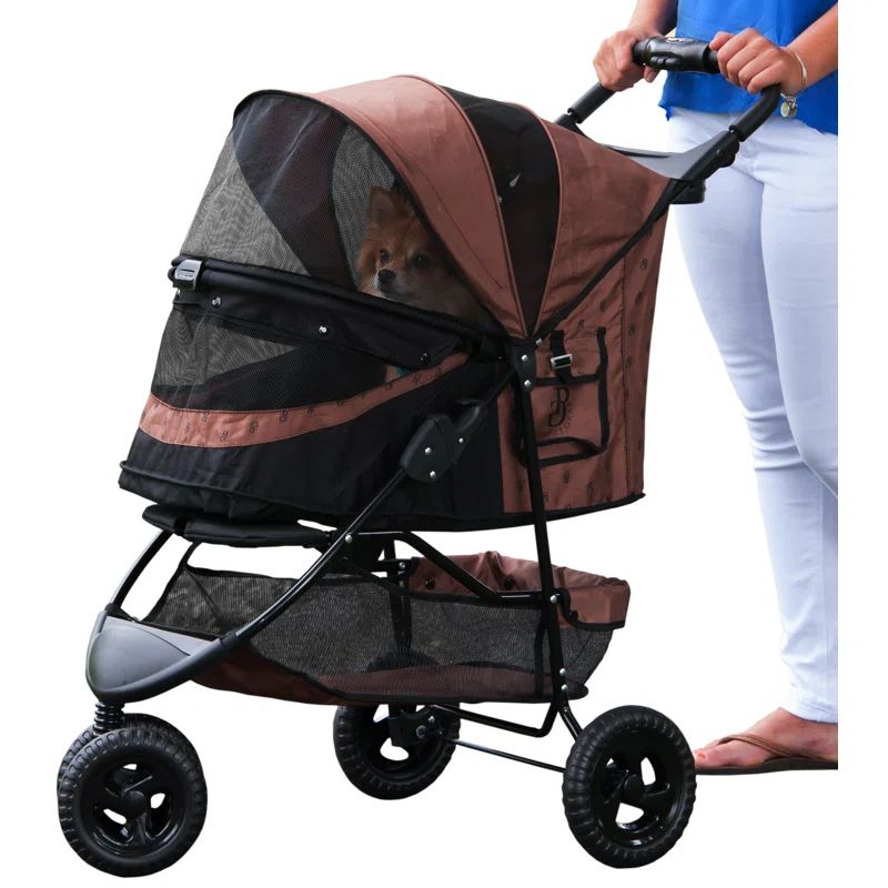 Sage and Black No-Zip Pet Stroller with Panoramic View