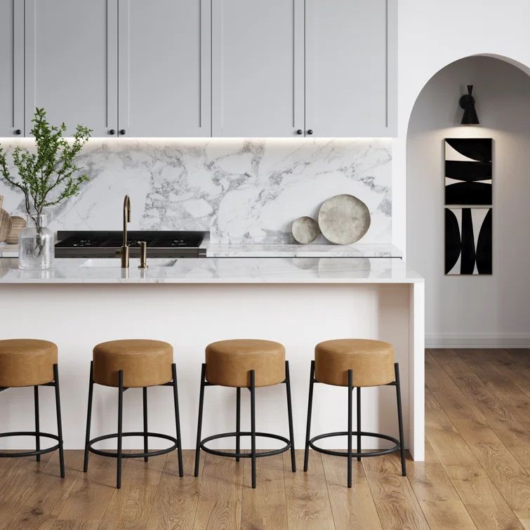 24'' White Metal Backless Counter Stool Set