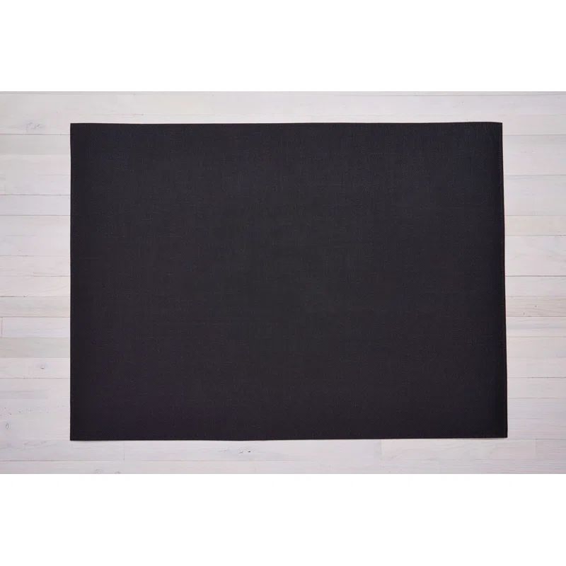 Black Rectangular Non-slip Wool and Synthetic Floor Mat