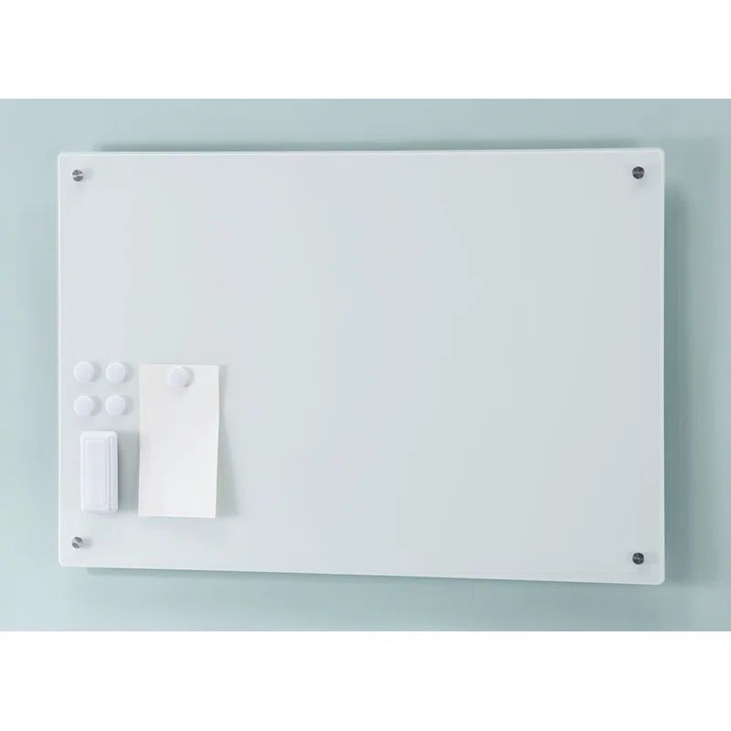 White Tempered Glass Magnetic Dry-Erase Board with Aluminum Tray