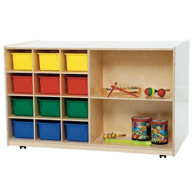 30" Light Brown Plywood Kids Storage Unit with Assorted Trays