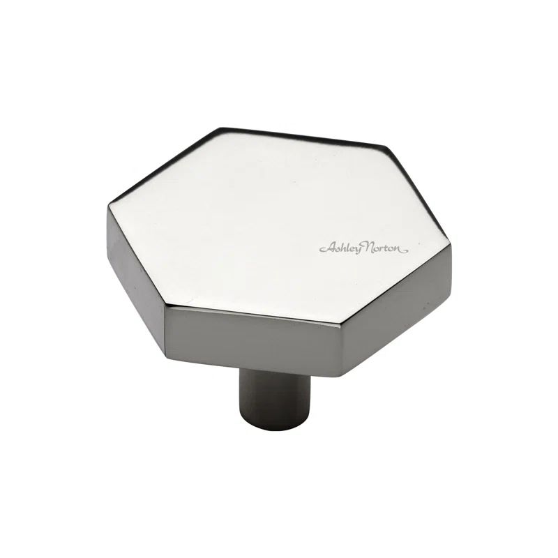 Polished Nickel Modern Hexagonal Cabinet Knob with Mounting Hardware