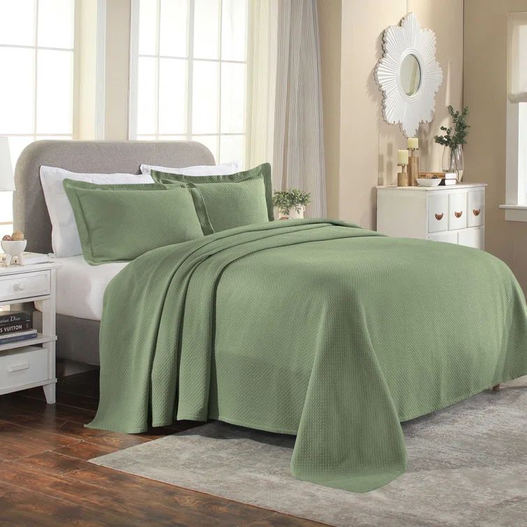 Sage Green Full Cotton Reversible Bedspread Set