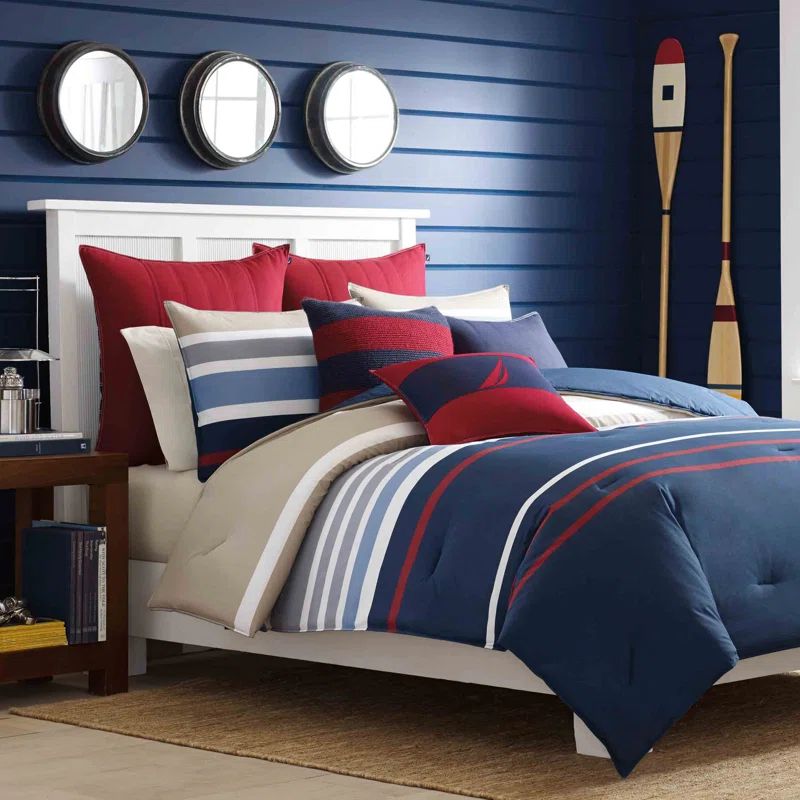 Bradford Navy and Khaki Cotton Twin Duvet Cover Set