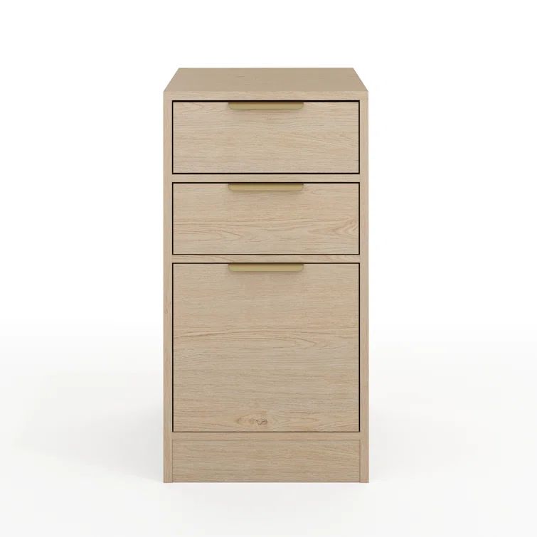 Light Natural Wood 3 Drawer Legal Size File Cabinet with Gold Hardware