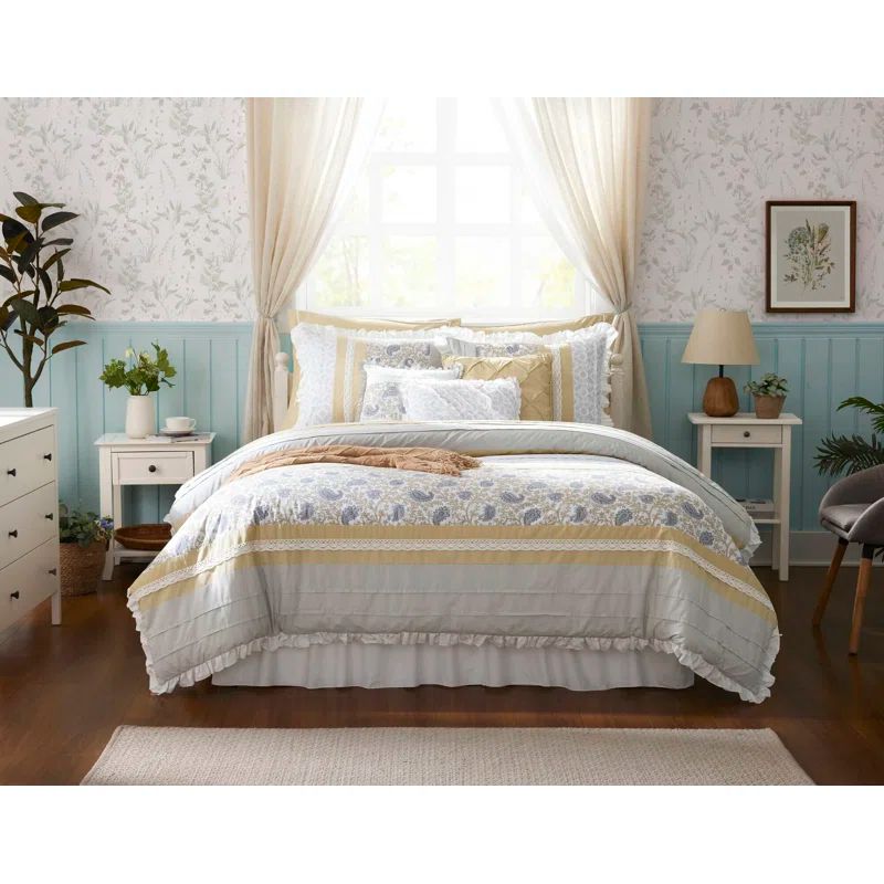King Yellow Cotton Reversible 9-Piece Comforter Set