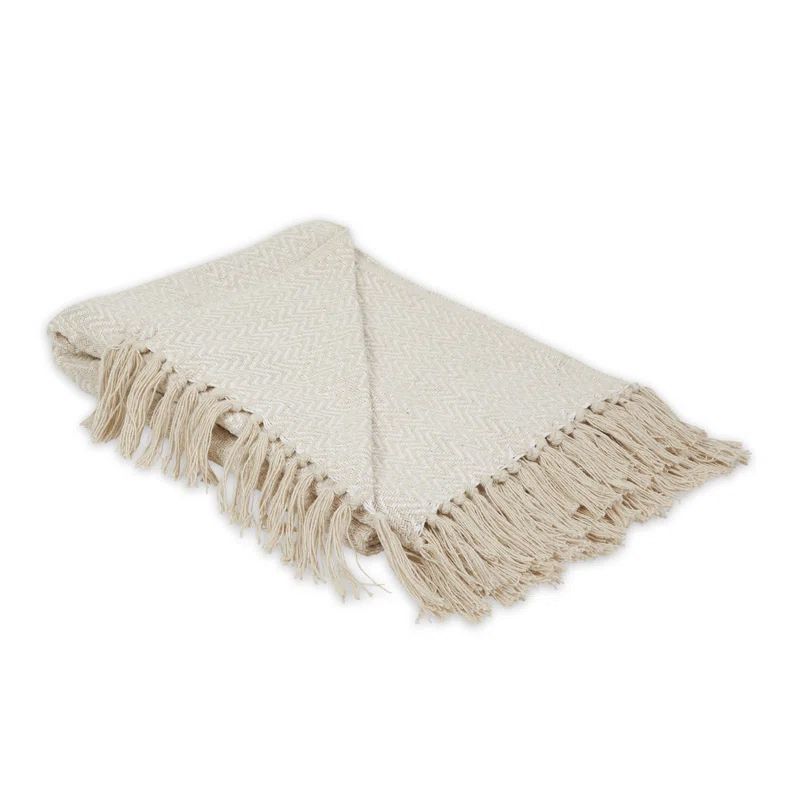 Gray Chevron Cotton Reversible Throw Blanket with Fringe