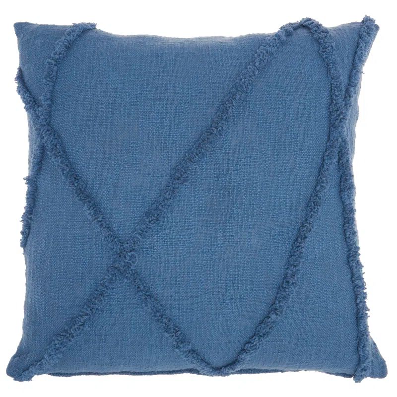 Blue Cotton Square Embroidered Throw Pillow Set, 18" x 18"