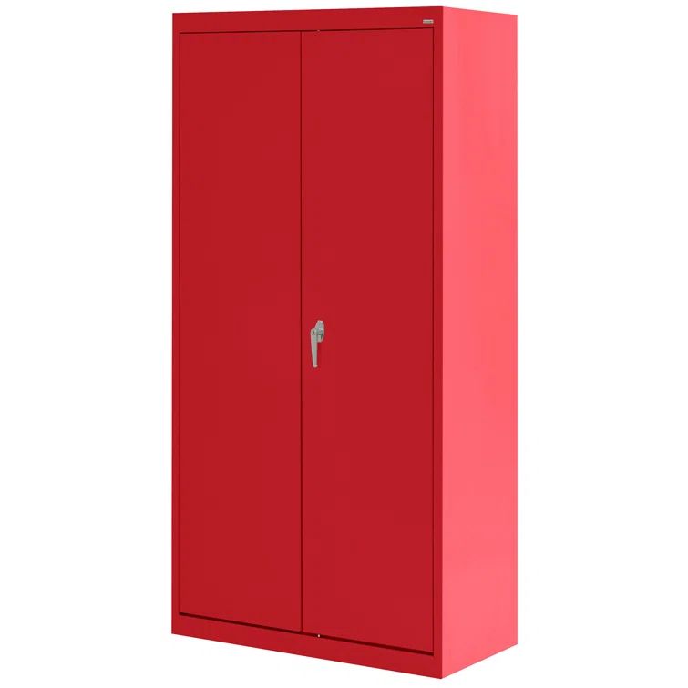 Red Steel Freestanding Lockable Office Cabinet with Adjustable Shelving