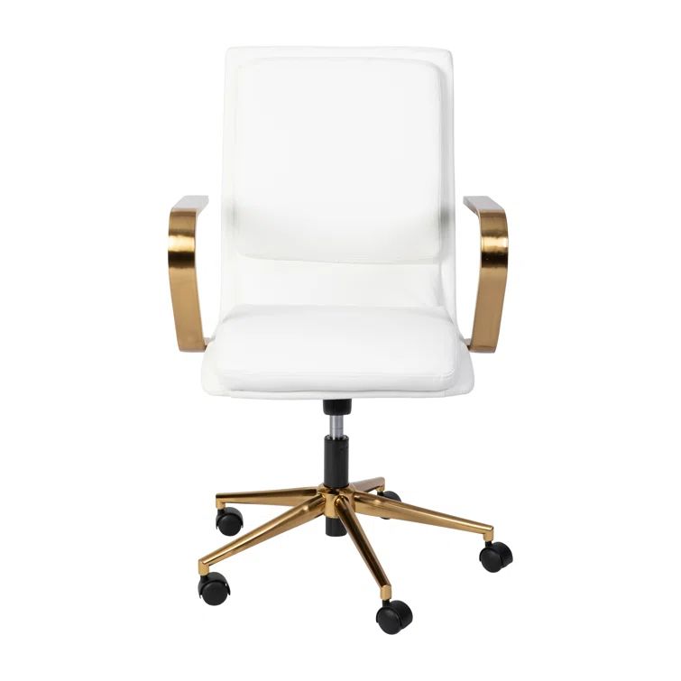 Luxurious White Leathersoft Executive Swivel Chair with Gold Metal Frame