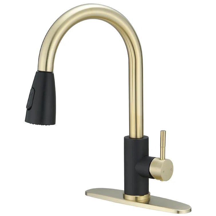 Black and Gold Stainless Steel Pull Down Kitchen Faucet with Sprayer