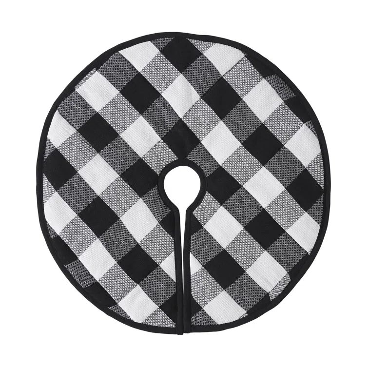 Annie 24" Black Check Cotton Polyester Christmas Tree Skirt