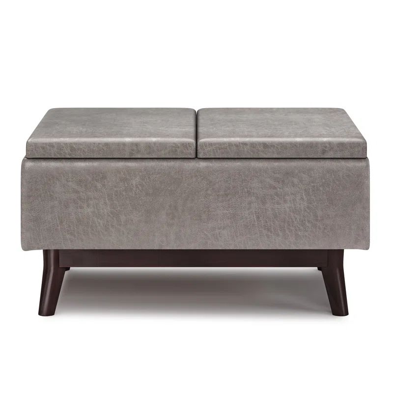 Owen Mid Century Modern Distressed Grey Storage Ottoman with Tray Top