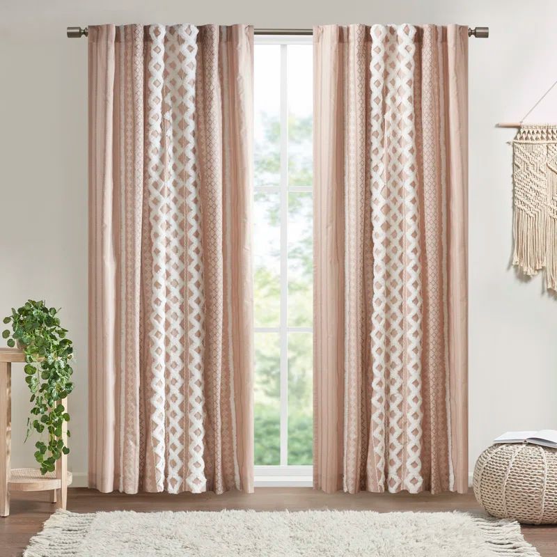 Ivory Cotton Chenille Stripe Room Darkening Curtain Panel