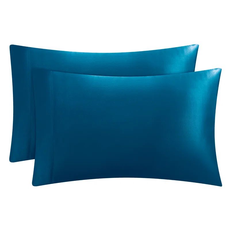 Luxurious Blue Satin Silk Standard Pillowcase Set
