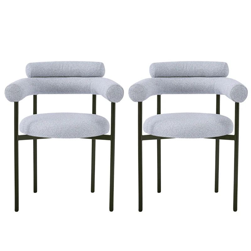 Gray Upholstered Metal Armchair Set with Low Slat Back