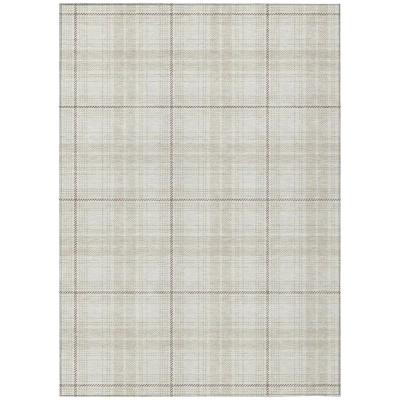 Ivory Plaid Synthetic Flat Woven 3' x 5' Rug